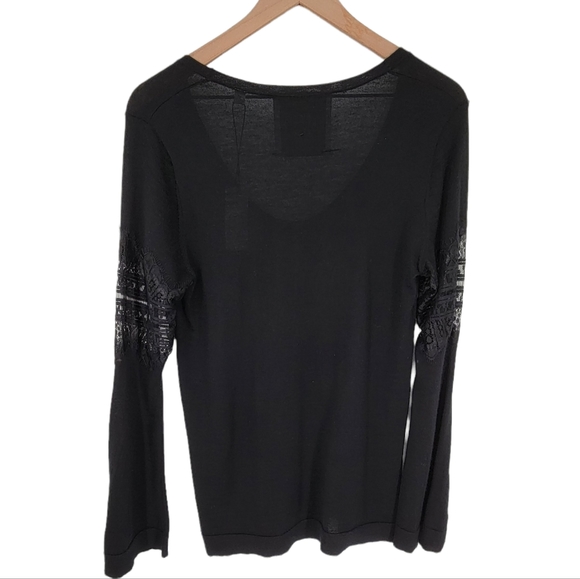 Black Cashmere Scoop Neck Bell Sleeve Lace Inset Sweater Medium NWT - Picture 6 of 8
